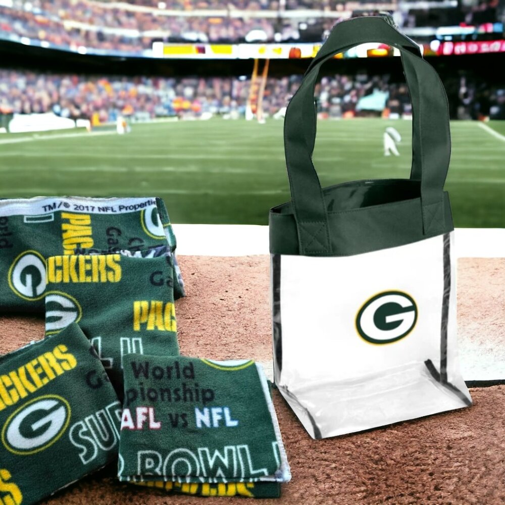 NWT NFL GREEN BAY PACKERS Clear Reusable Stadium Tote Bag and Material